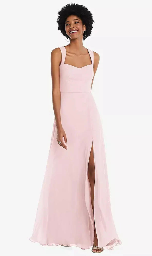 Contoured Wide Strap Sweetheart Maxi Dress in Ballet Pink