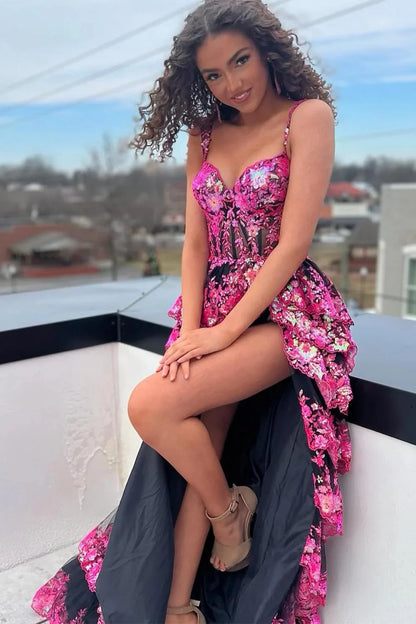 Corset Ruffle Prom Dress with Sequin