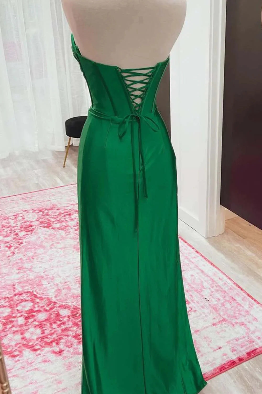 Corset Strapless Green Prom Dress