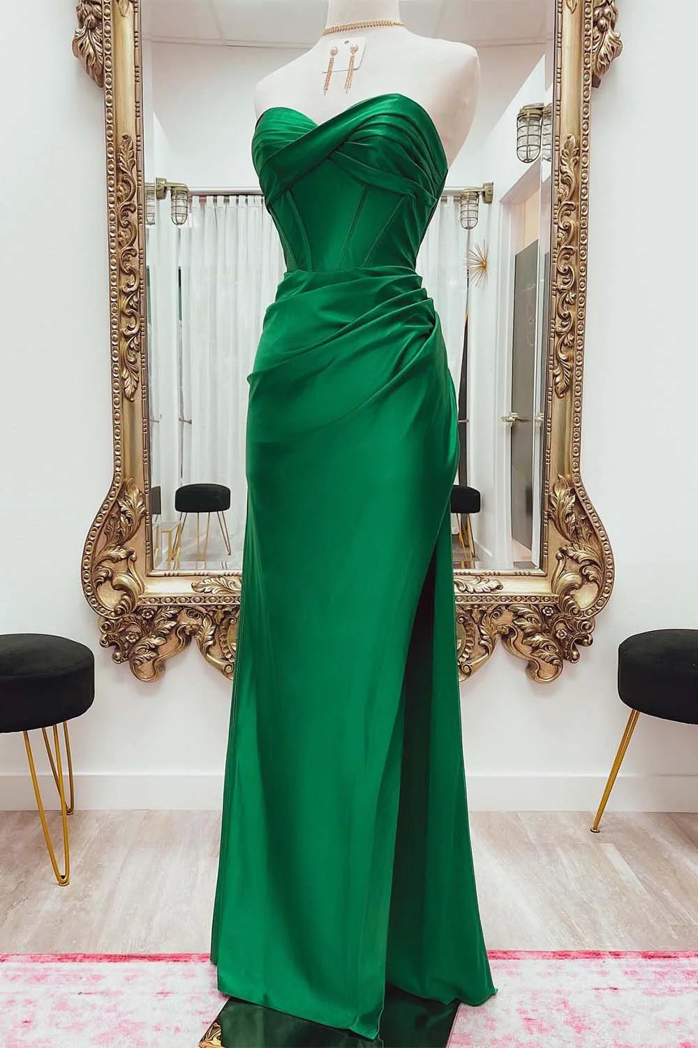 Corset Strapless Green Prom Dress