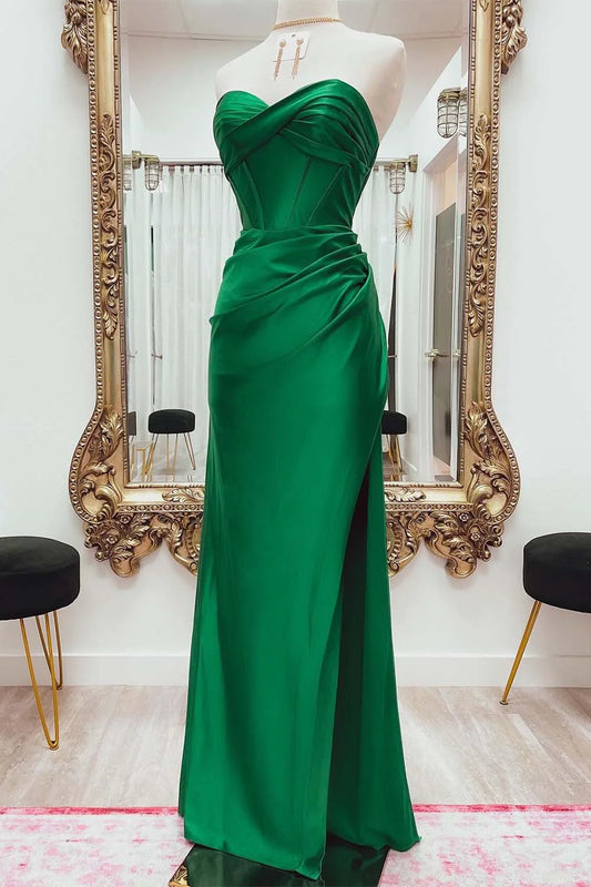 Corset Strapless Green Prom Dress