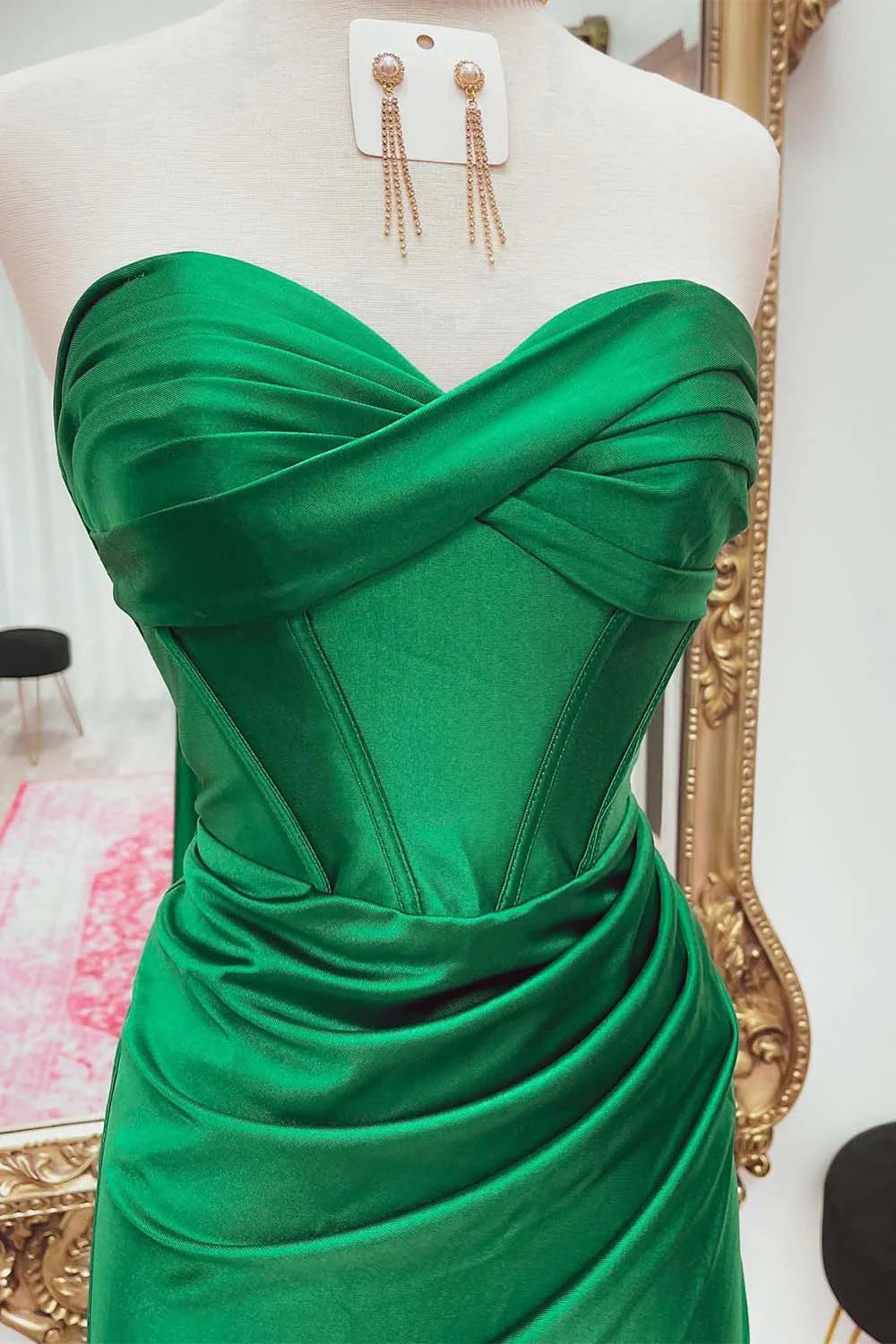 Corset Strapless Green Prom Dress