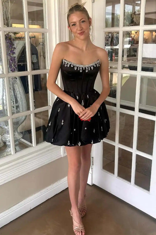 Corset Strapless Homecoming Dress with Beads