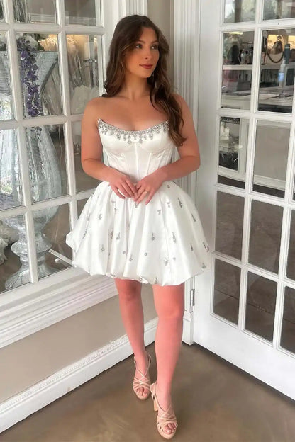Corset Strapless Homecoming Dress with Beads