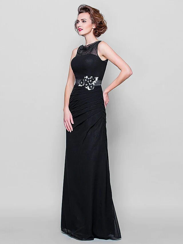 Full length view of the blue georgette dress, highlighting the sash detail.