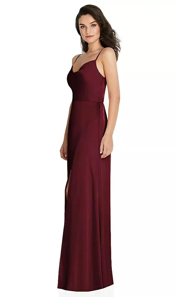 Cowl-Neck A-Line Maxi Dress with Adjustable Straps in Cabernet