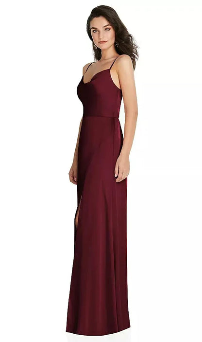 Cowl-Neck A-Line Maxi Dress with Adjustable Straps in Cabernet