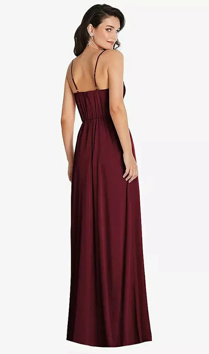 Cowl-Neck A-Line Maxi Dress with Adjustable Straps in Cabernet