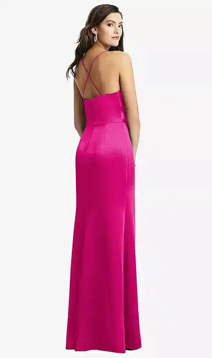Cowl-Neck Criss Cross Back Slip Dress in Think Pink Bridesmaid Dresses