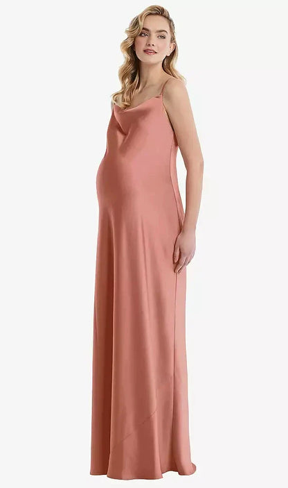 Cowl-Neck Tie-Strap Maternity Slip Dress in Desert Rose