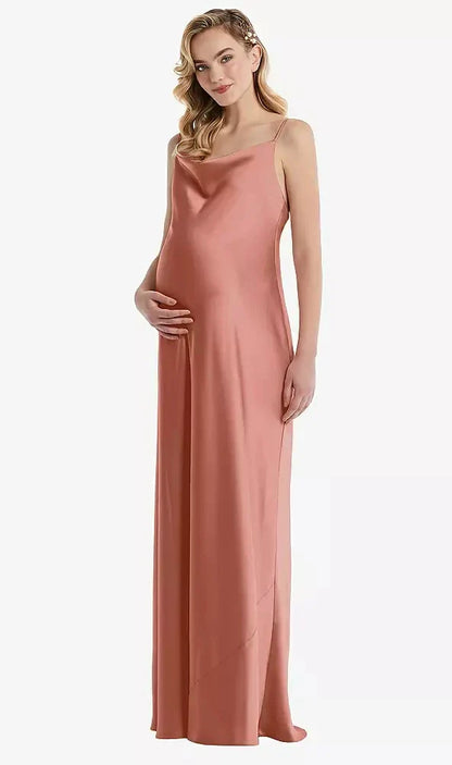 Cowl-Neck Tie-Strap Maternity Slip Dress in Desert Rose