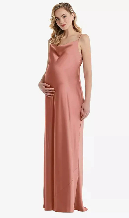 Cowl-Neck Tie-Strap Maternity Slip Dress in Desert Rose