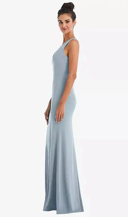 Criss-Cross Cutout Back Maxi Dress with Front Slit in Mist