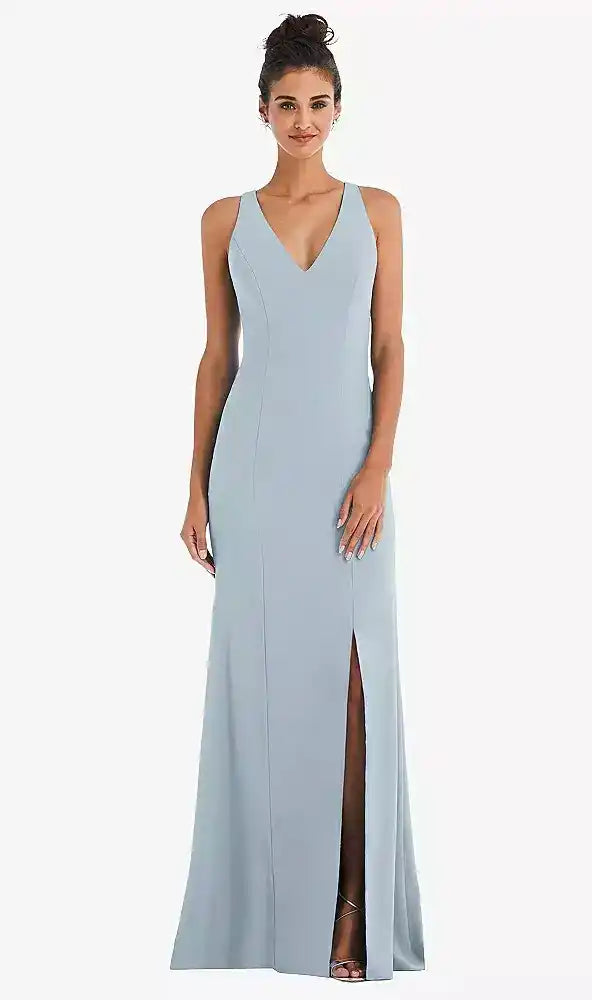 Criss-Cross Cutout Back Maxi Dress with Front Slit in Mist