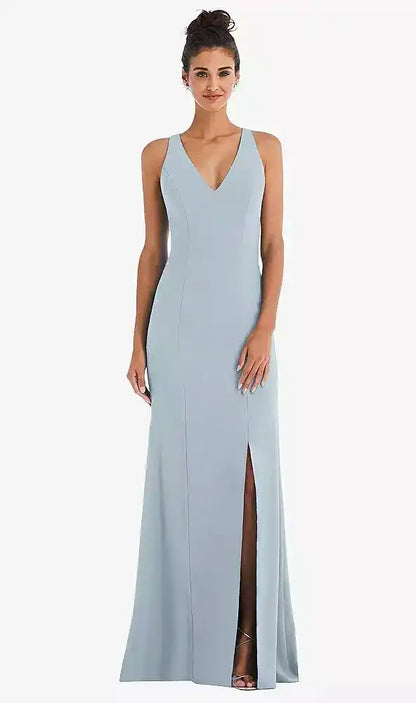 Criss-Cross Cutout Back Maxi Dress with Front Slit in Mist