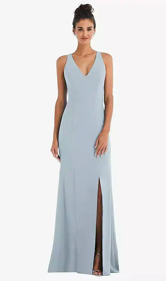 Criss-Cross Cutout Back Maxi Dress with Front Slit in Mist