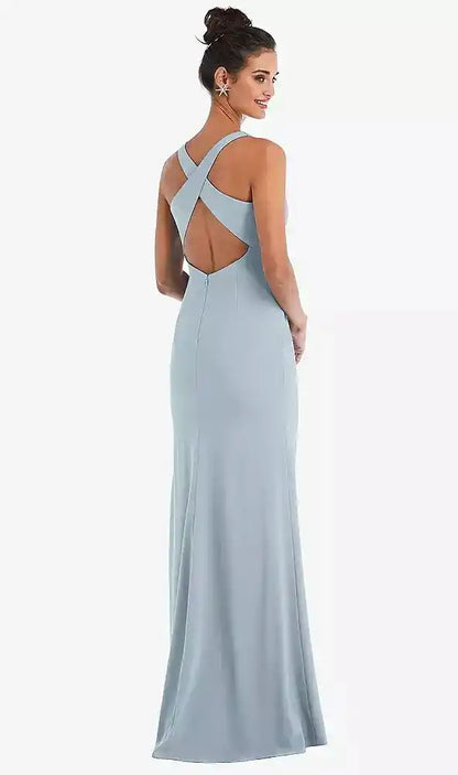 Criss-Cross Cutout Back Maxi Dress with Front Slit in Mist