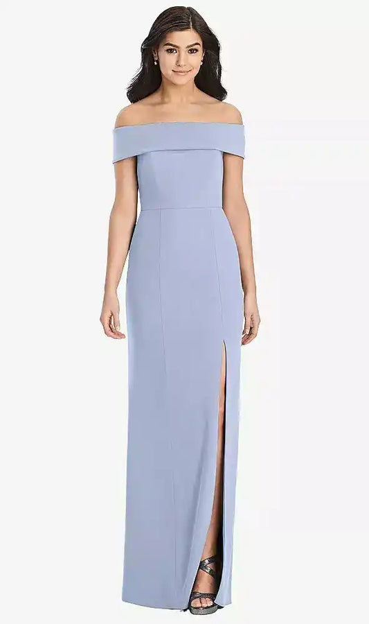 Cuffed Off-the-Shoulder Trumpet Gown in Sky Blue