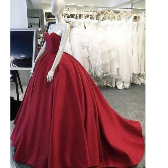 Custom Made Red Ball Gown Prom Dresses Long Satin Wedding Dresses