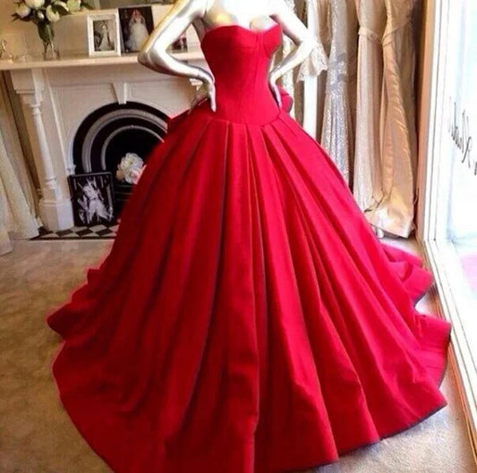 Custom Made Red Ball Gown Prom Dresses Long Satin Wedding Dresses