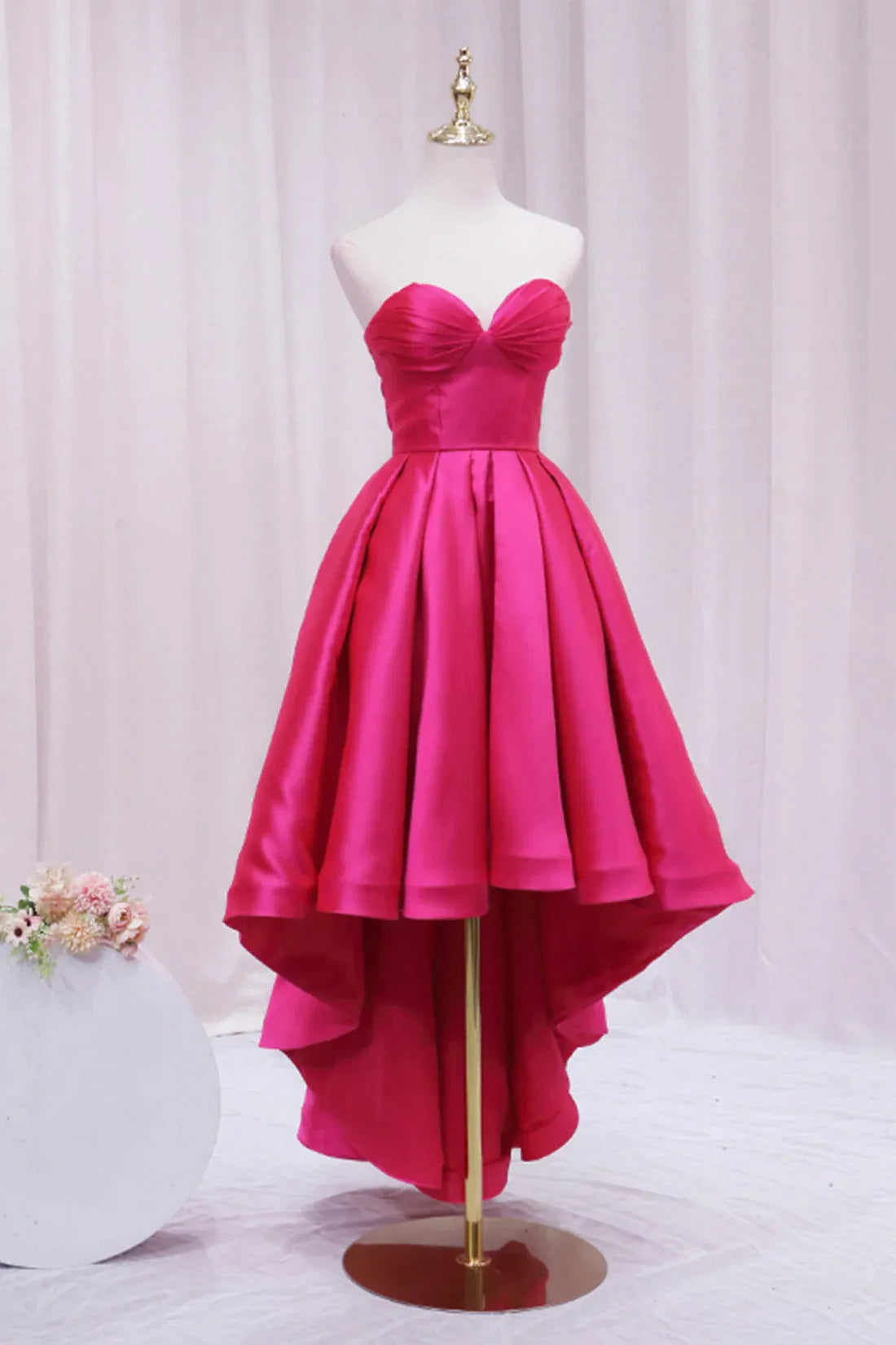 Cute A-Line Sweetheart Sleeveless Lace Up High Low-Length Prom Dress