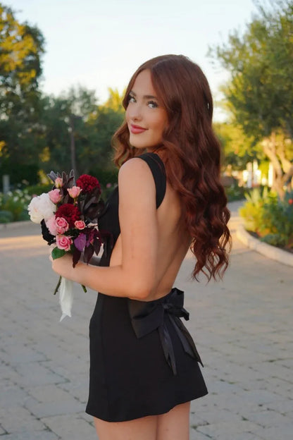 Cute A-line Cowl Neck Sleeveless Open-Back Pleated Satin Short-Mini Homecoming Dress