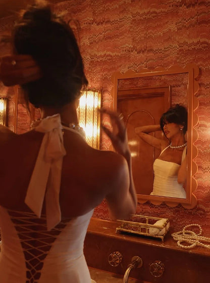 Cute A Line Halter Neck Sleeveless Satin Short-Mini Homecoming Dress