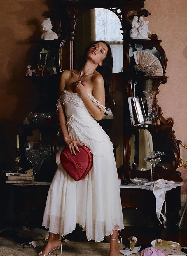 Cute A Line Off the Shoulder Sleeveless Chiffon Tea-Length Prom Dress