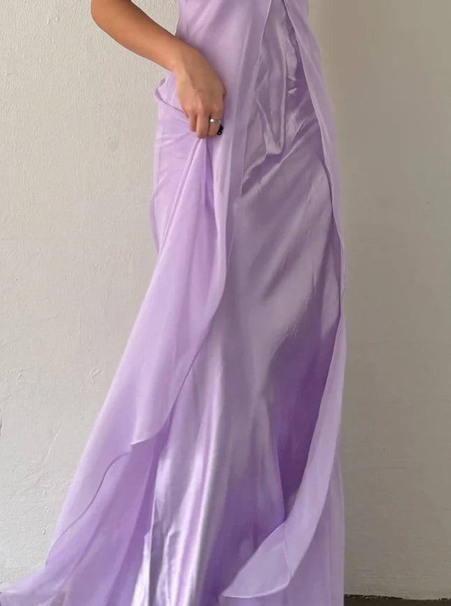Cute A Line Spaghetti Straps Sleeveless Satin Floor-Length Prom Dress