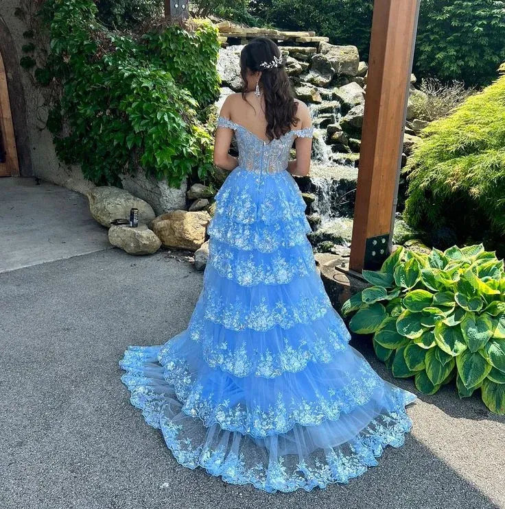 Cute A line Off the Shoulder Sleeveless Tulle Slit Sweep/Brush Train Prom Dress