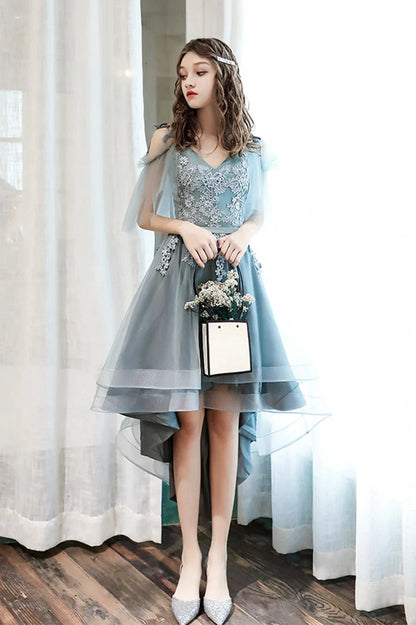 Cute Lace High Low Prom Dresses A-Line Party Homecoming Dresses