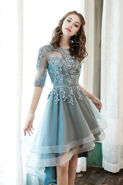 Cute Lace High Low Prom Dresses A-Line Party Homecoming Dresses