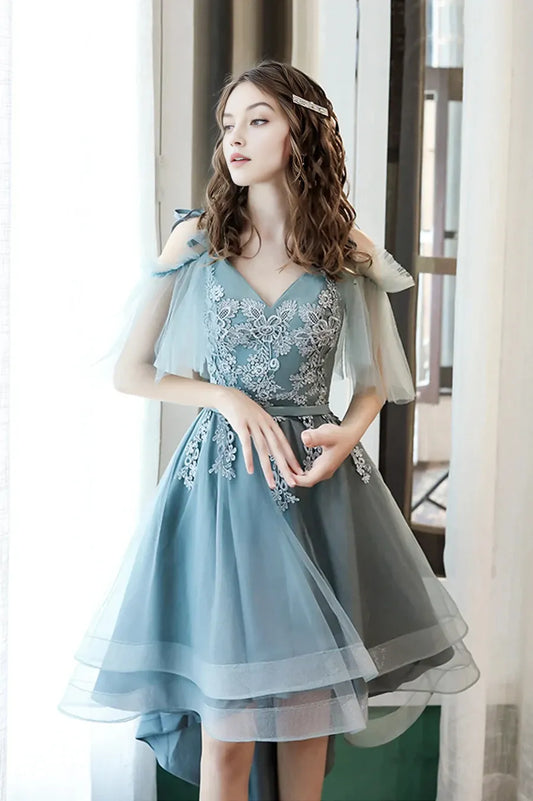 Cute Lace High Low Prom Dresses A-Line Party Homecoming Dresses