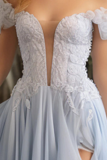 Cute Light Blue Off the Shoulder Prom Dress