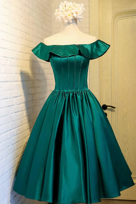 Cute Satin Short Prom Dress Green A-Line Homecoming Dress