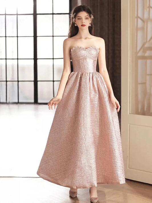 Cute Satin Tea Length Prom Dress Off the Shoulder Pink A-Line Party Dress