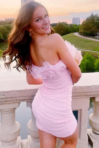 Cute Sheath Strapless Sleeveless Backless Short-Mini Homecoming Dress