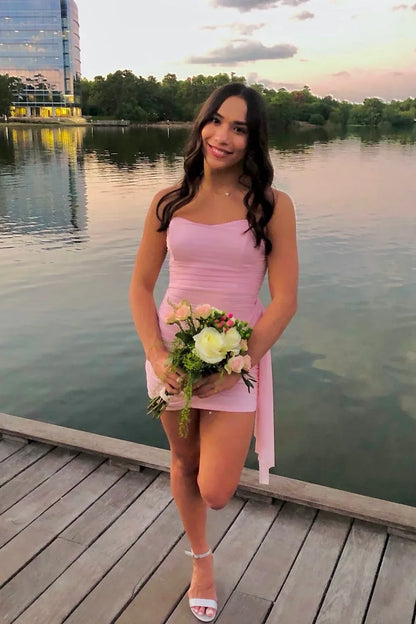 Cute Sheath Strapless Sleeveless Chiffon Short-Mini Homecoming Dress