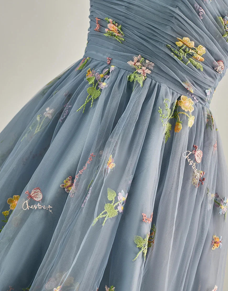 Cute Short Tulle Embroidery Homecoming Dress