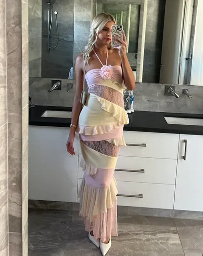 Cute Sweetheart Sleeveless Bodycon Pleated Lace Floor-Length Party Dress