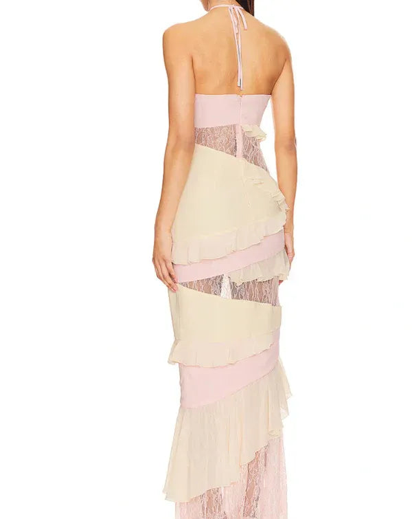Cute Sweetheart Sleeveless Bodycon Pleated Lace Floor-Length Party Dress