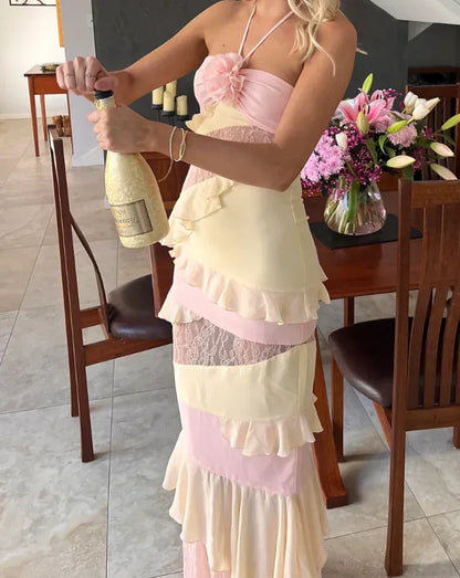 Cute Sweetheart Sleeveless Bodycon Pleated Lace Floor-Length Party Dress