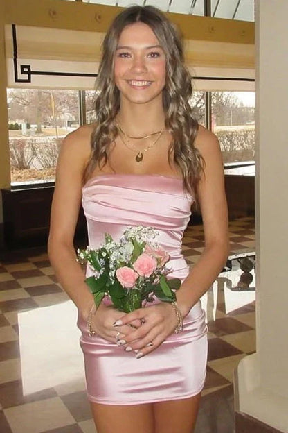 Cute Tight Strapless Sleeveless Lace Up Short-Mini Homecoming Dress