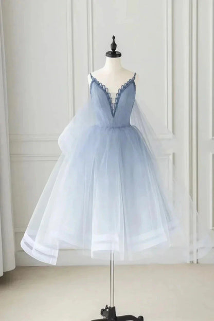 Cute V-Neck Tulle Short Prom Dress A-Line Party Homecoming Dress