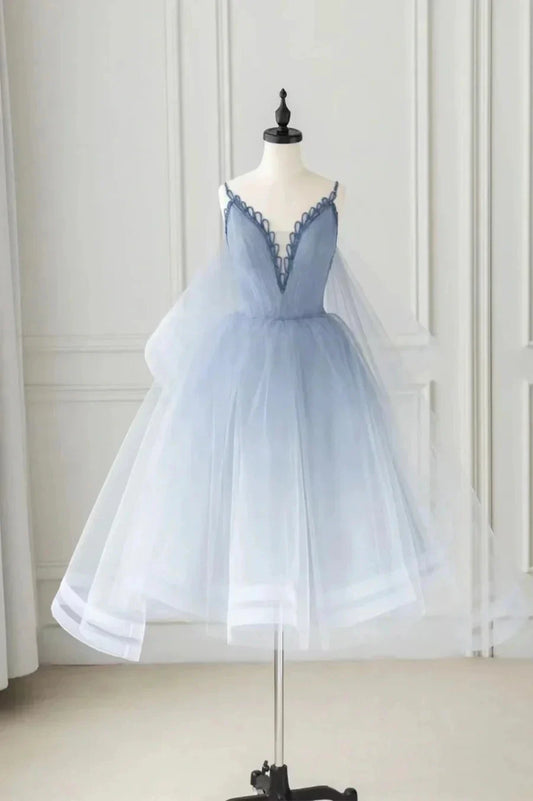 Cute V-Neck Tulle Short Prom Dress A-Line Party Homecoming Dress