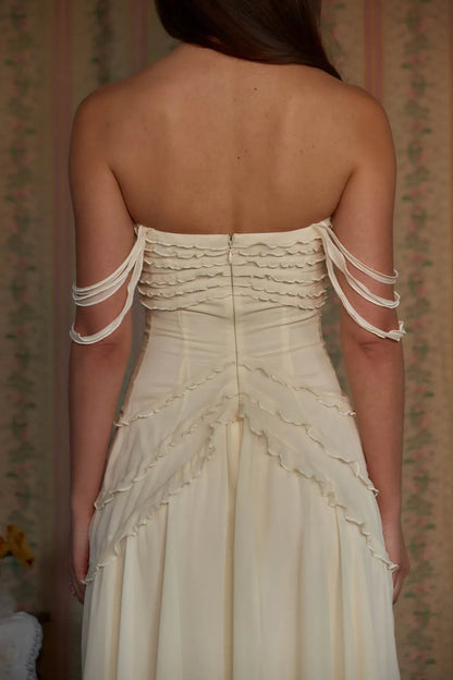 Cute A Line Off the Shoulder Sleeveless Chiffon Tea-Length Prom Dress