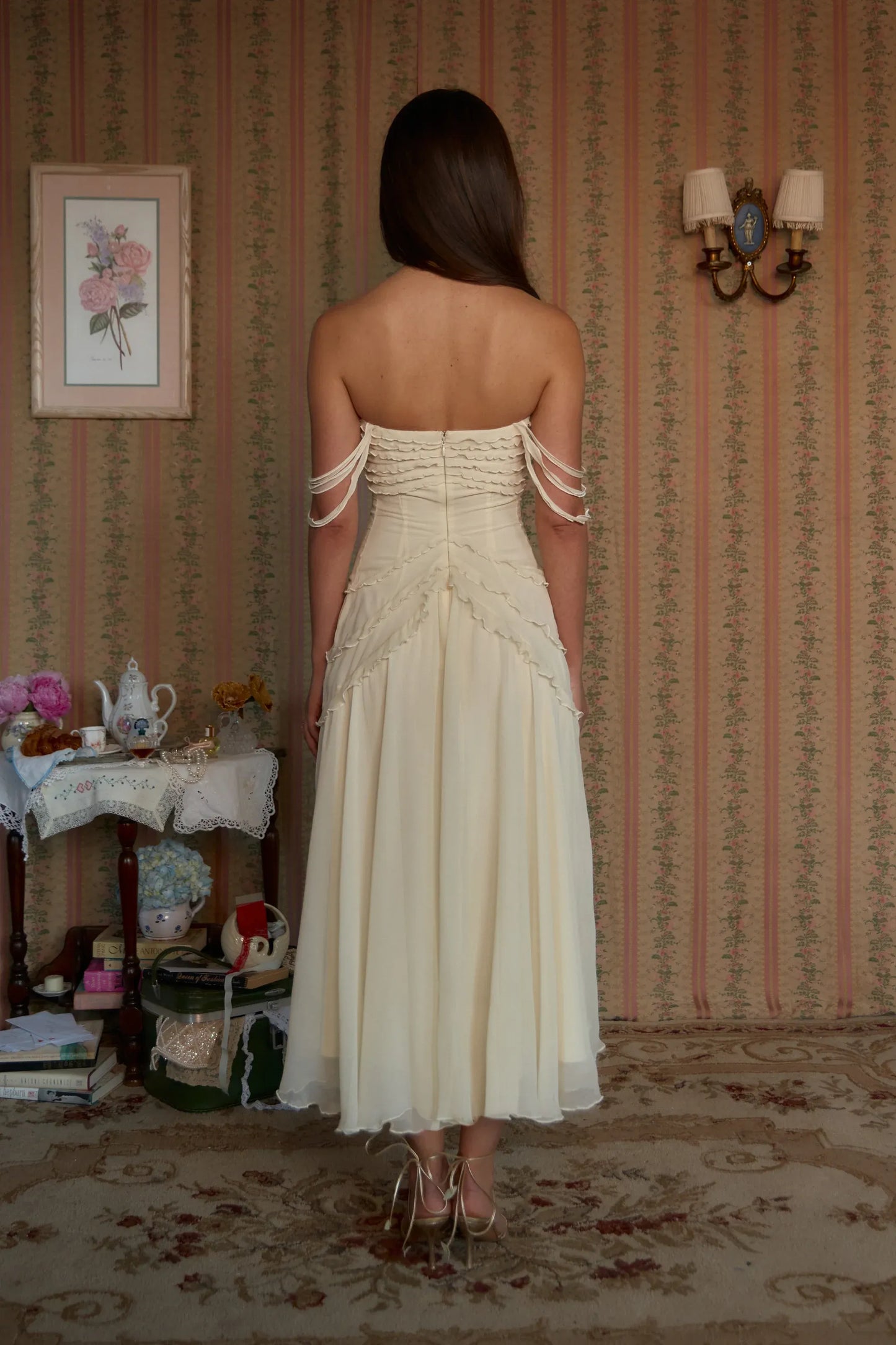 Cute A Line Off the Shoulder Sleeveless Chiffon Tea-Length Prom Dress