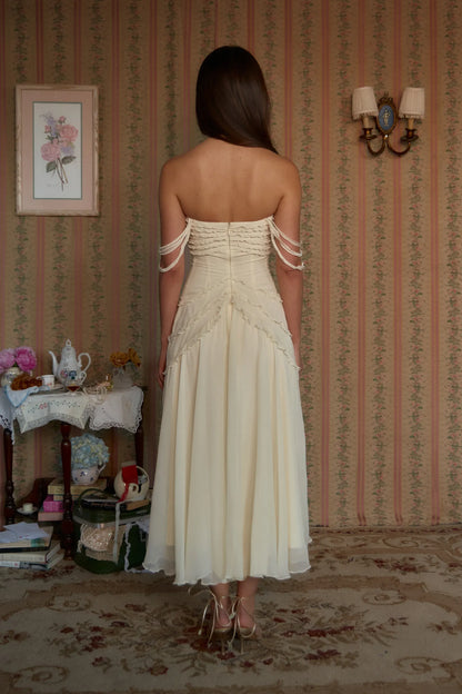 Cute A Line Off the Shoulder Sleeveless Chiffon Tea-Length Prom Dress