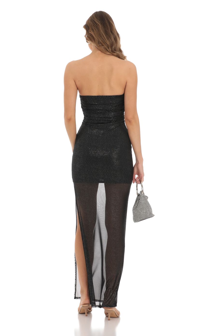 Daring Sheer-Overlay Bodycon Strapless Open-Back Black Sequin Floor-Length Prom Dresses