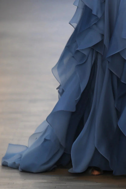 Dark Blue Chiffon Flowing Party Dress